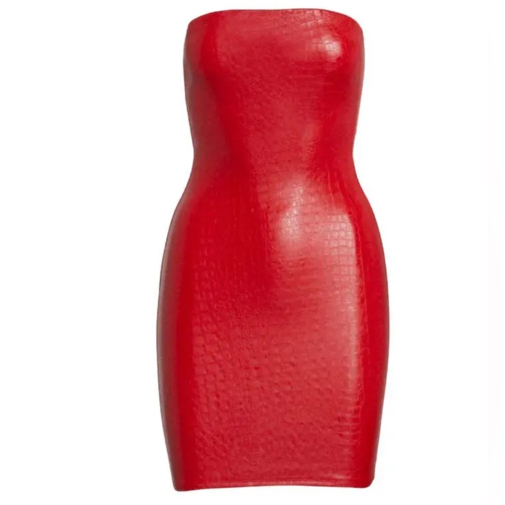 Naked Wardrobe Vibrant Red Strapless Dress